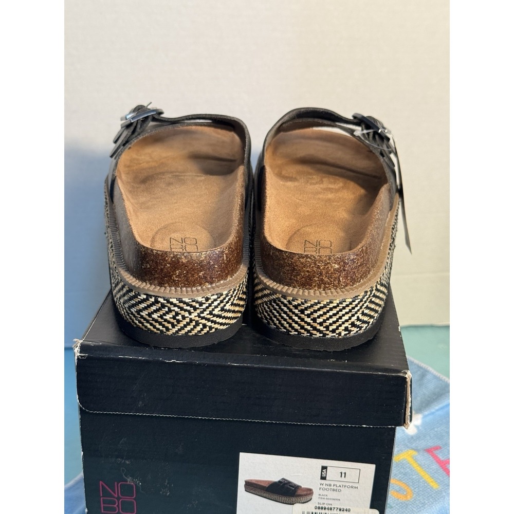 NOBO Black Leather Slide Sandal with Woven Platform - Picture 7 of 8